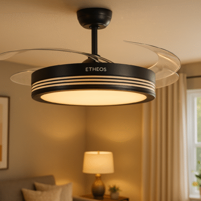Etheos gvti-vtrb ventilador de techo retráctil con luz led con control remoto negro.