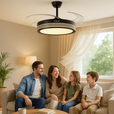 Etheos gvti-vtrb ventilador de techo retráctil con luz led con control remoto negro.