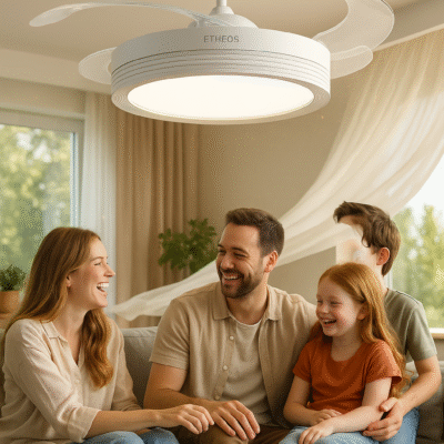 Etheos gvti-vtrb ventilador de techo retráctil con luz-led con control remoto blanco.