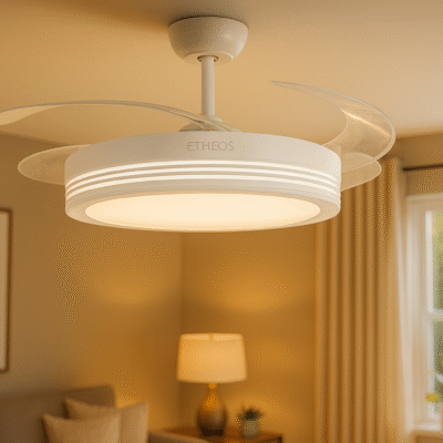 Etheos gvti-vtrb ventilador de techo retráctil con luz-led con control remoto blanco.