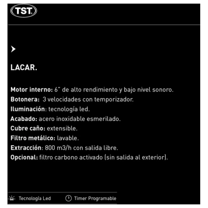 TST 260-60 campana de pared Lacar cristal curvo 60cm digital color acero. - Imagen 7