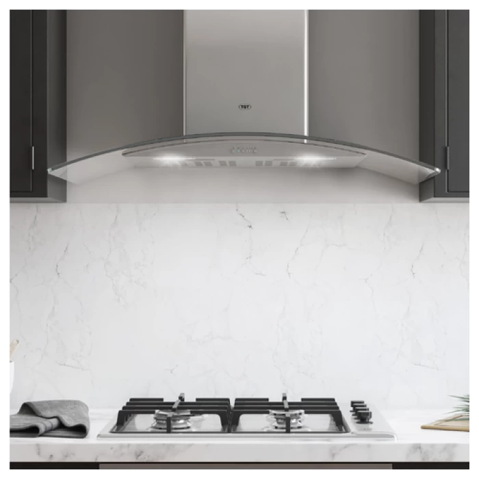TST 260-60 campana de pared Lacar cristal curvo 60cm digital color acero. - Imagen 2