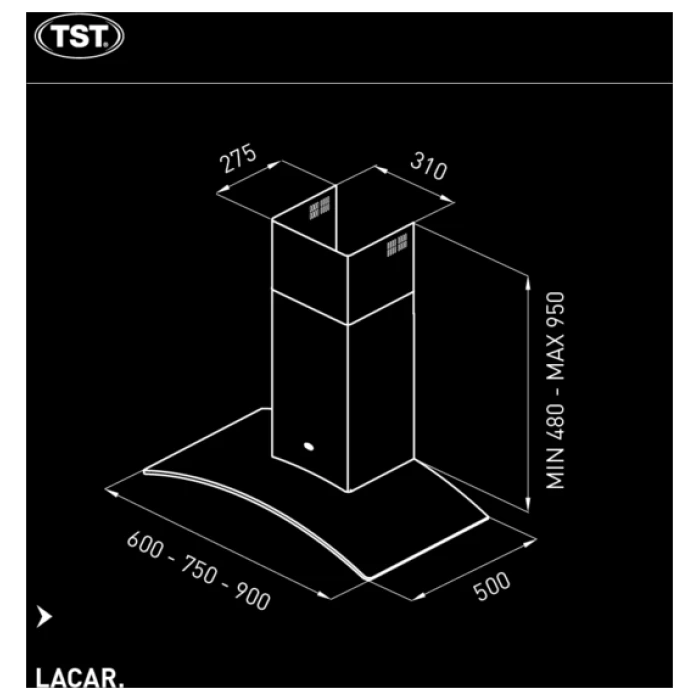 TST 260-60 campana de pared Lacar cristal curvo 60cm digital color acero. - Imagen 6