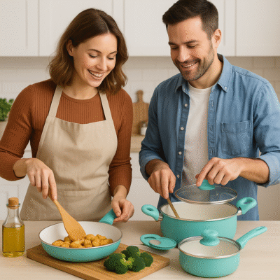 Vonne ccak-bcc3 batería de cocina 3 piezas cerámica chic-verdeagua.