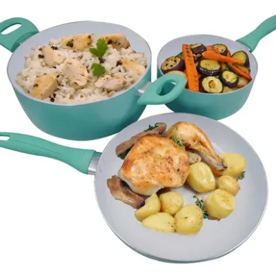 Vonne ccak-bcc3 batería de cocina 3 piezas cerámica chic-verdeagua.