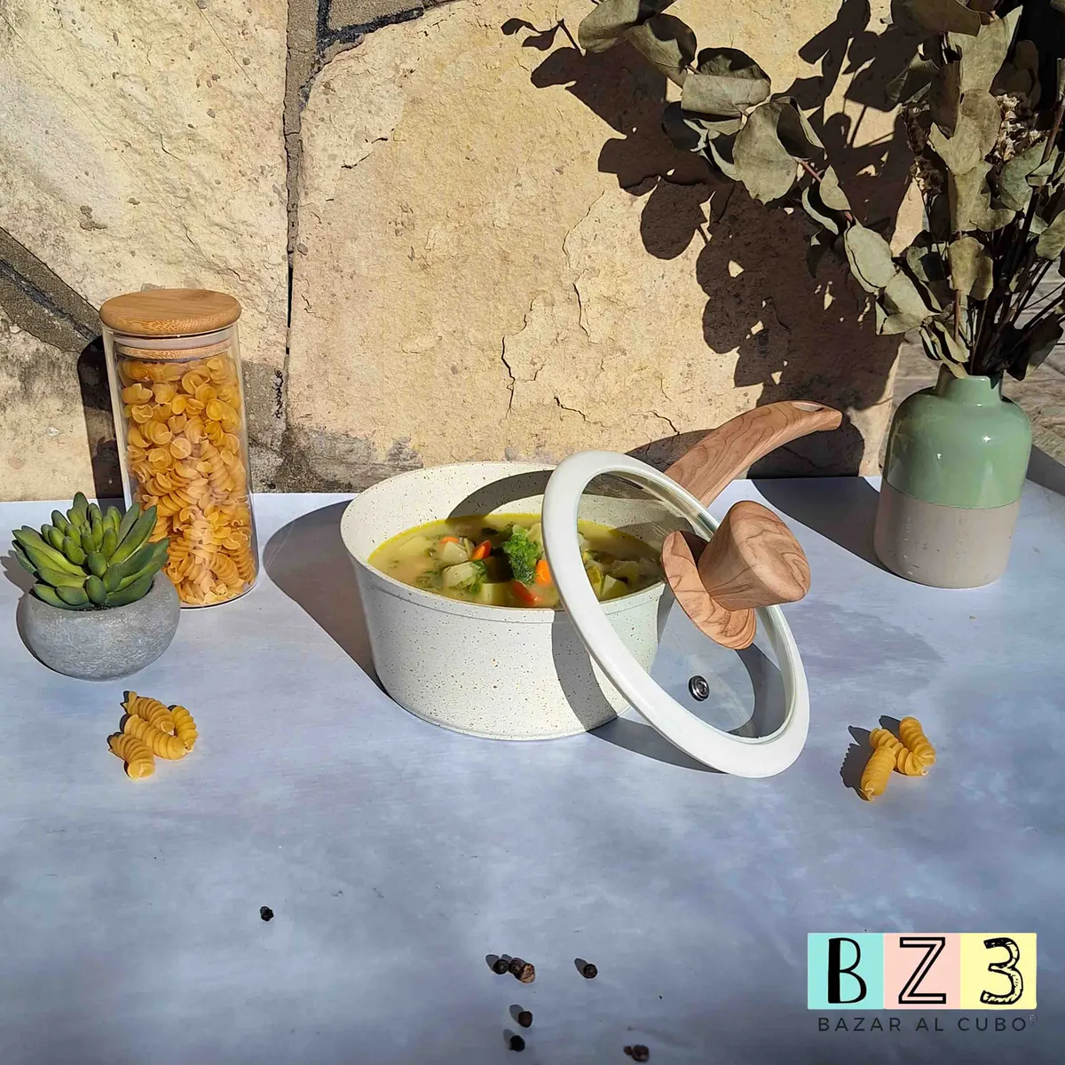 Carol cacerola antiadherente 16" base de inducción granito crema (6716). - Imagen 8