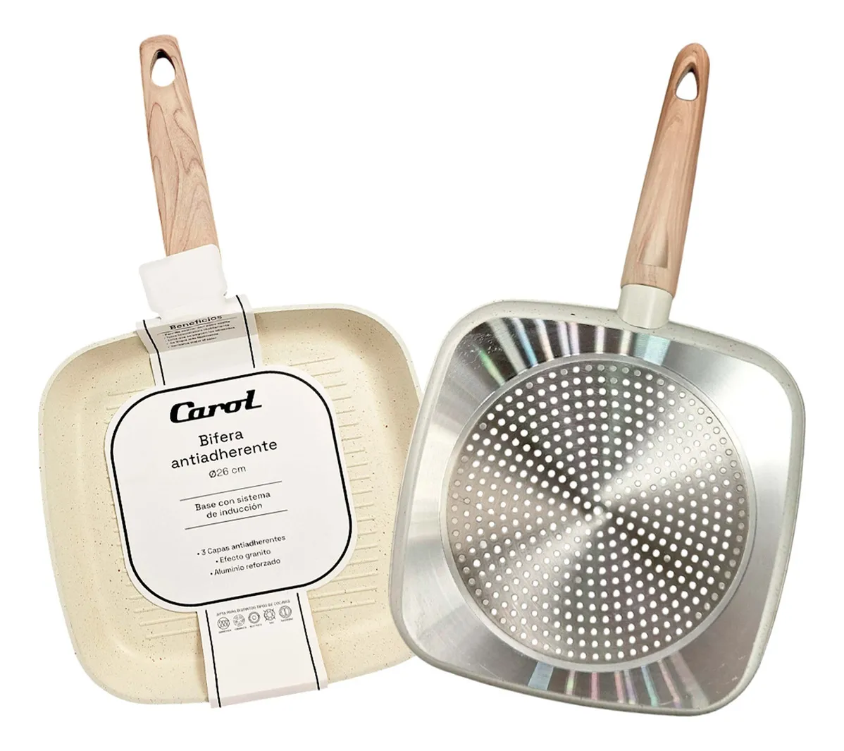 Carol bifera antiadherente 27x27 con base de inducción granito crema (51902). - Imagen 7