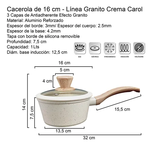 Carol cacerola antiadherente 16" base de inducción granito crema (6716). - Imagen 4