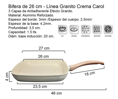 Carol bifera antiadherente 27x27 con base de inducción granito crema (51902). - Imagen 4