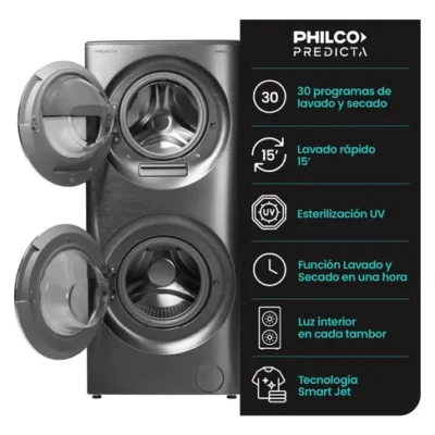 Philco predicta phlft-157gt torre de lavado 10+5kg 1400rpm + secado 7kg motor inverter