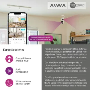 Aiwa aw-cam200in doble camara de seguridad interior wi-fi.