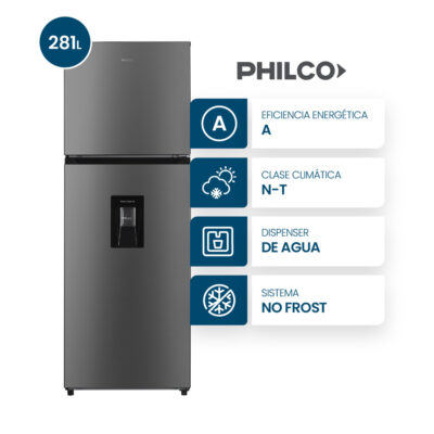 Philco phnt-267xd2 heladera top-mount no frost con dispenser 281l acero